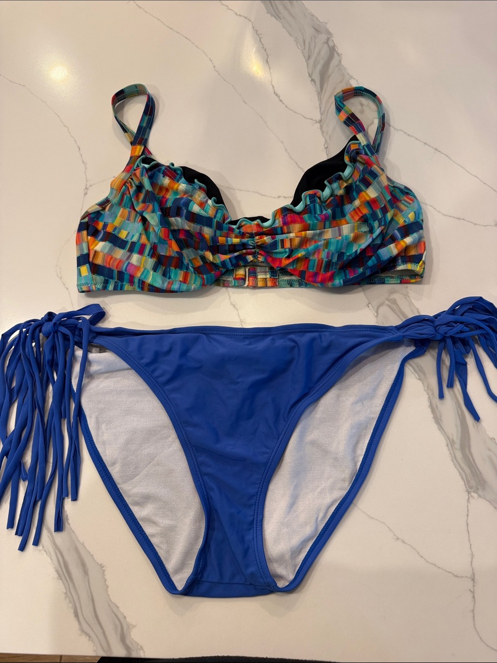 Malibu Blue Trim Multicolor Bikini Set